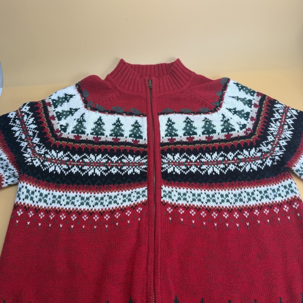 Vtg Heirloom Collectibles Y2K NORDIC Christmas Tree Granny Cardigan Sweater Med